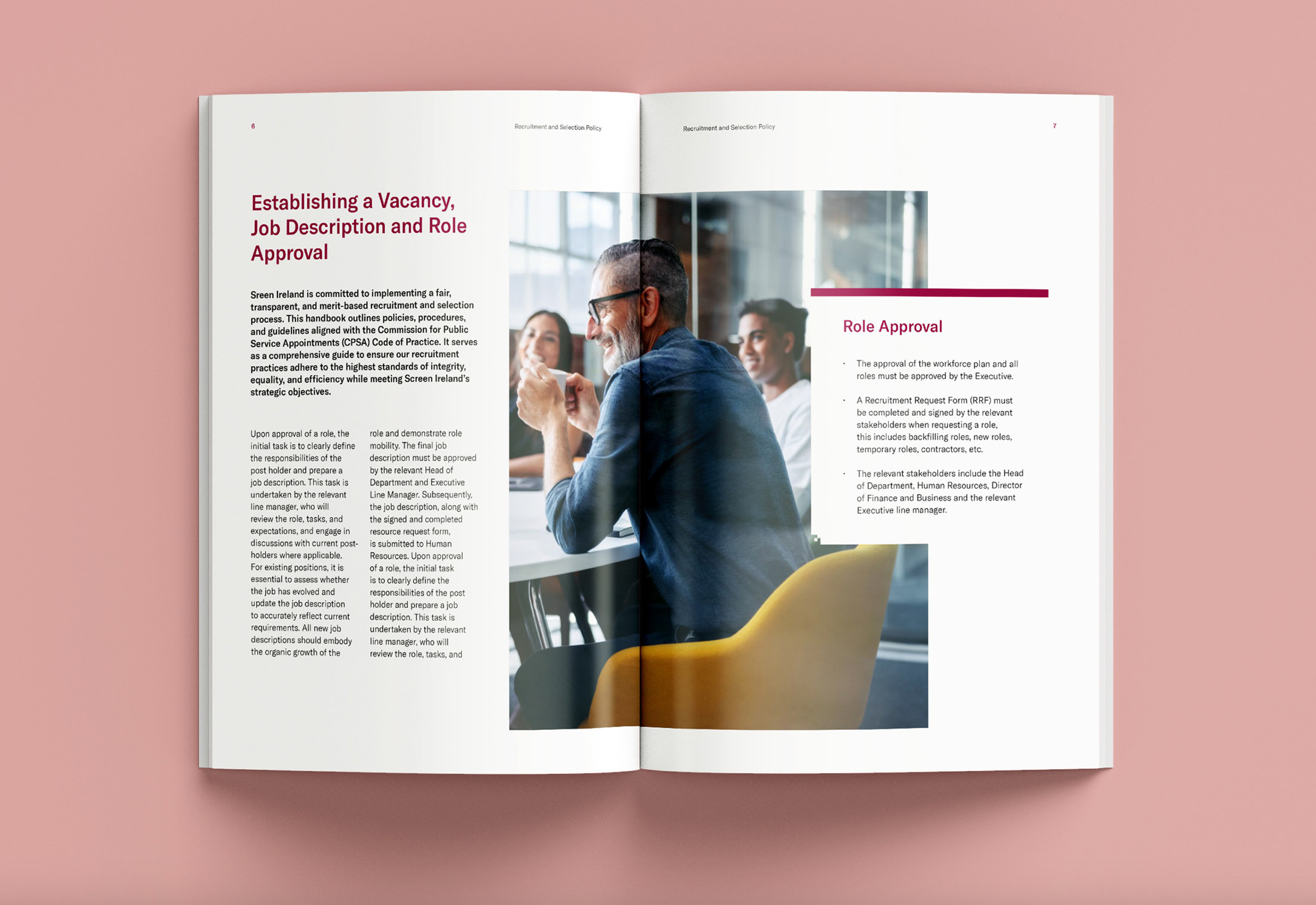 Policy handbook spread with clear editorial layout and pull-out callouts, designed by Pixelo Design