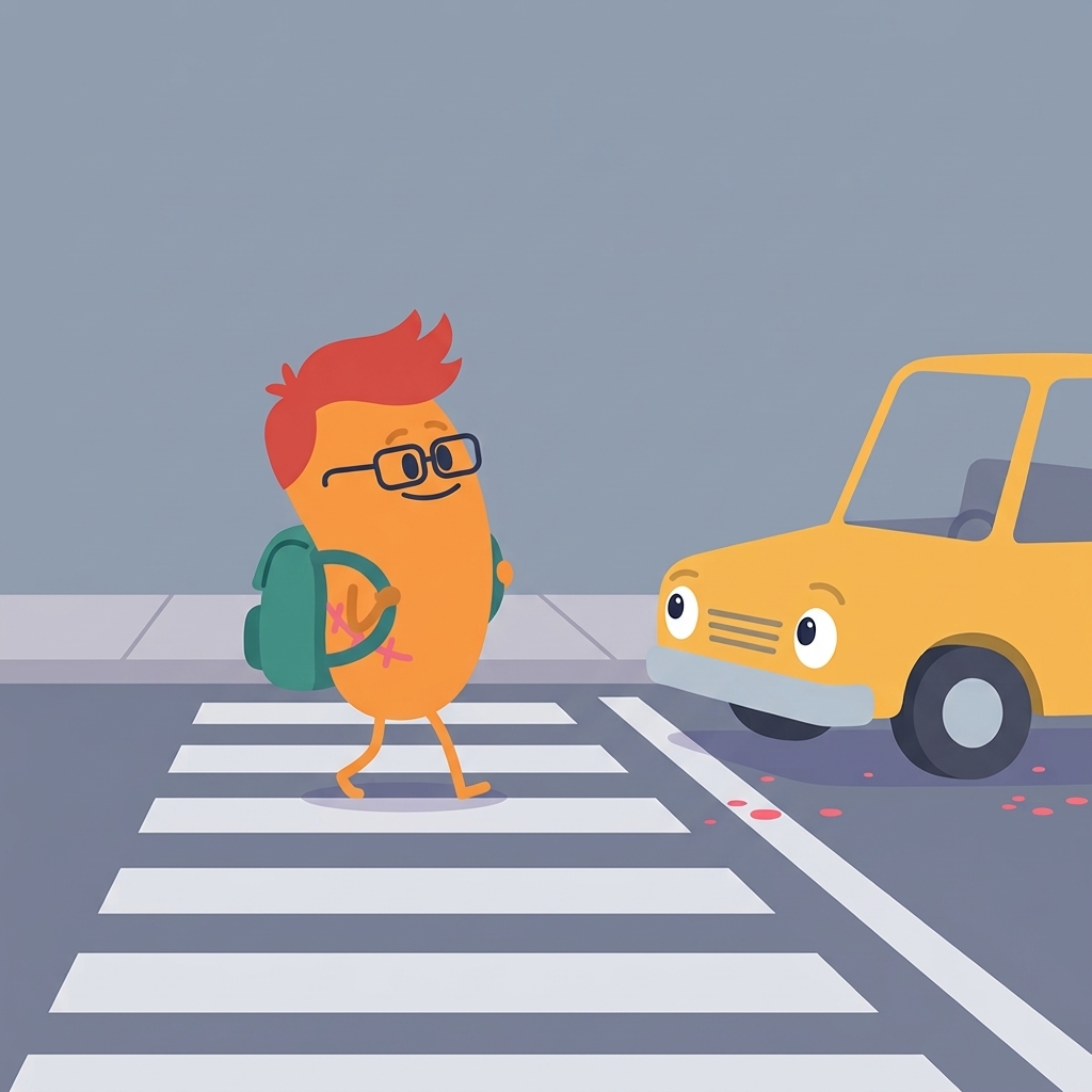 Animated explainer illustration of a friendly character crossing a Dublin street, showing how complex information can be made approachable by Pixelo Design