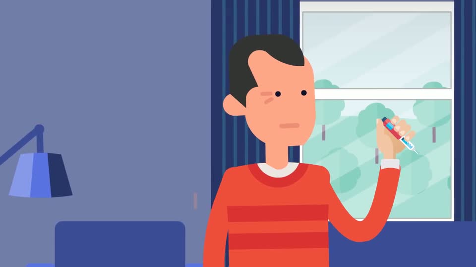 Still frame from an animated insulin pen timer explainer video by Pixelo Design